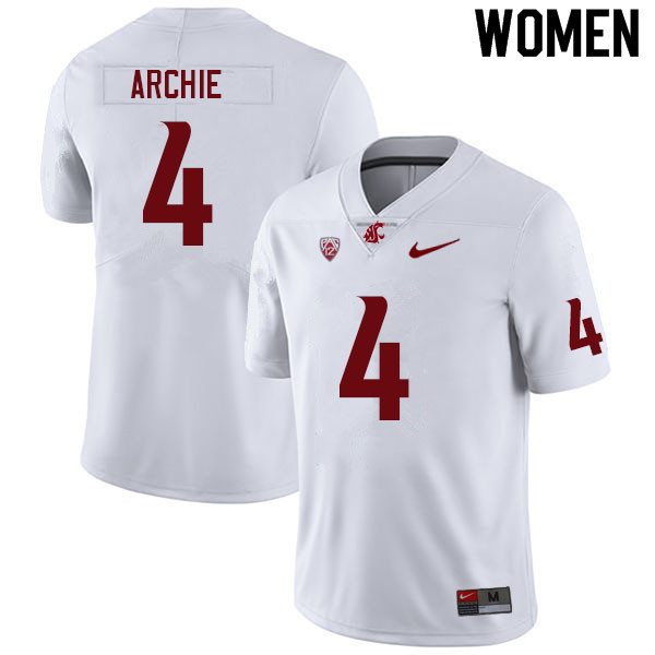 Women #4 Armauni Archie Washington State Cougars College Football Jerseys Sale-White - Click Image to Close